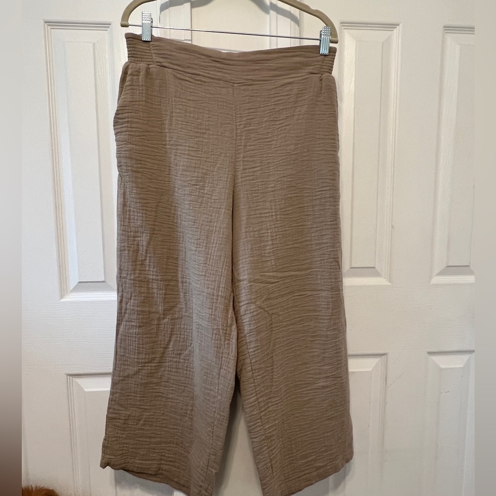 RD Style Tan Wide Leg Linen Pants with Relaxed Fit